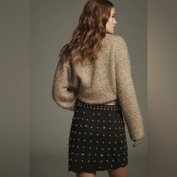 Anthropologie Black Mini Skirt with Gold Studs and stars Belt - Small NWT - Picture 3 of 12